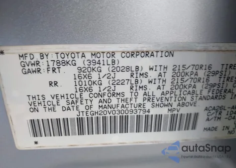 2003 Toyota Rav4 из США, поврежденный, VIN JTEGH20V030093794